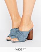 Lost Ink Wide Fit Pleated Denim Mules - Blue