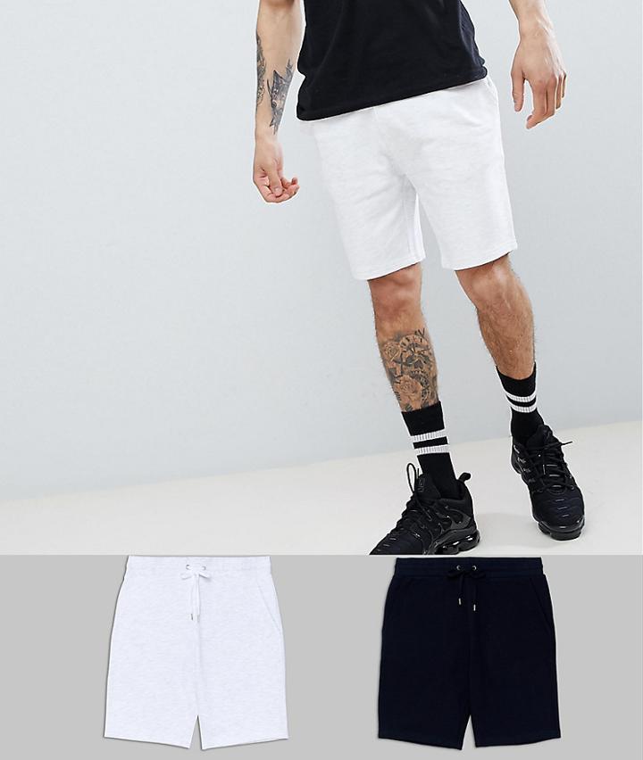Asos Design Jersey Skinny Shorts 2 Pack Navy/white Marl Save - Multi