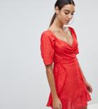 Missguided Chiffon Polka Dot Mini Dress - Red