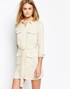 Daisy Street Belted Shirt Dress With Utility Pockets - Cream