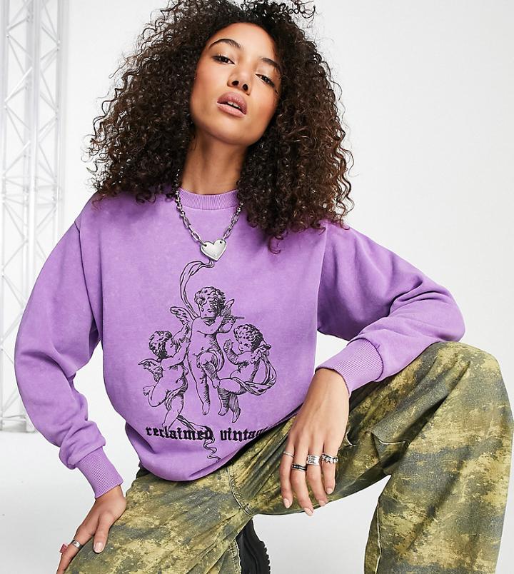 Reclaimed Vintage Inspired Sweat With Angel Print In Purple