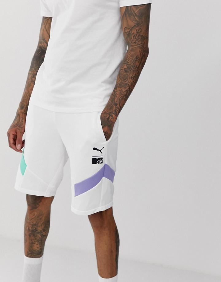 Puma X Mtv Color Block Shorts In White - White
