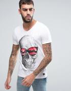 Blend V-neck Skull Print T-shirt - White