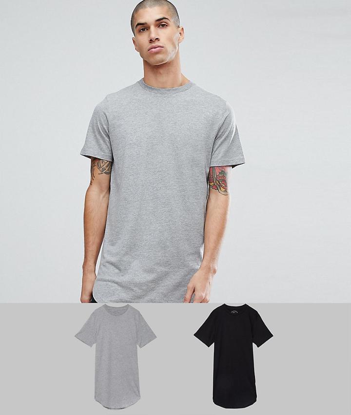 Jack & Jones Originals 2 Pack Longline T-shirt Save - Multi