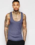 Asos Rib Muscle Vest With Extreme Racer Back In Navy Marl - Navy Marl