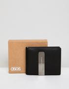 Asos Design Leather Wallet In Black With Money Clip And Contrast Gray Internal - Black