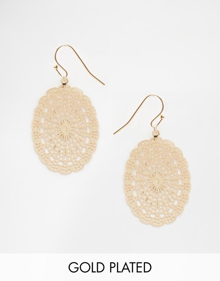 Nylon Gold Plated Filigree Disk Drop Earrings - Gold Plated
