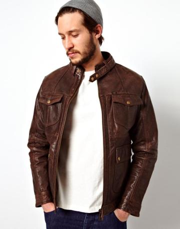 Lee Leather Jacket Zip Biker Quilted Lining