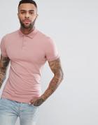 Asos Muscle Fit Jersey Polo In Pink - Pink