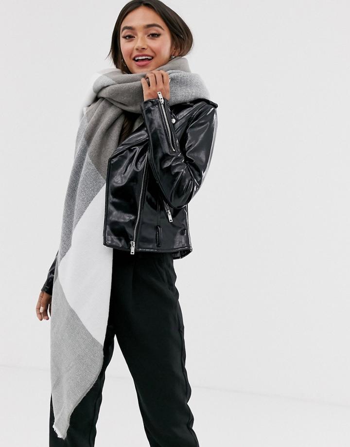 Asos Design Oversized Square Scarf In Blown Up Check Mink - Pink