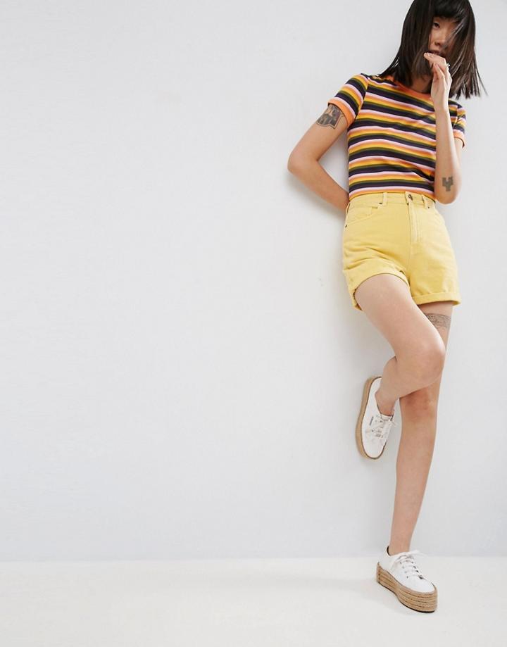 Asos Denim Mom Shorts In Yellow - Yellow