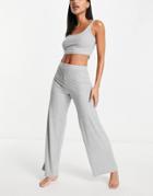 Asos Design Lounge Super Soft Rib Crop Top & Wide Leg Pant Set In Gray Heather