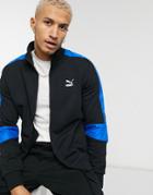 Puma Retro Track Jacket In Black With Blue Stripe