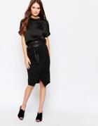 New Look Wrap Front Pencil Skirt - Black