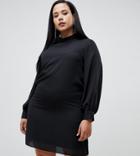Asos Design Curve Sheer Shift Mini Dress With High Neck - Black