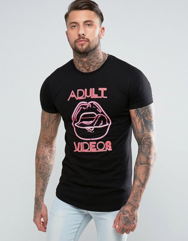 Good For Nothing T-shirt In Black With Neon Videos Print - Black