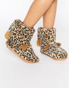 New Look Leopard Slipper Boot With Tail - Stone