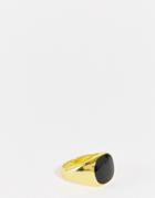 Svnx Gold Chunky Ring With Black Gem