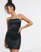 Femme Luxe Exclusive Rhinestone Strap Mini Pencil Dress In Black