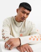 Asos Design Oversized Long Sleeve T-shirt With Chest And Sleeve Prints-grey