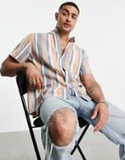 Asos Design Relaxed Button Down Stripe Shirt In Vintage Wash-pink