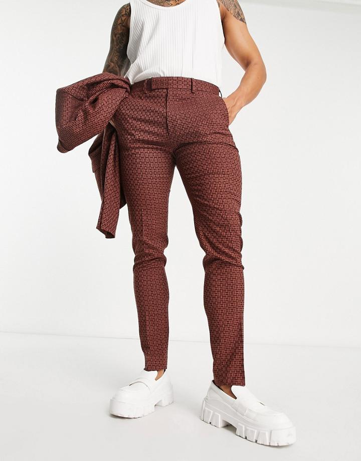 Asos Design Skinny Suit Pants In Brown Geo Print