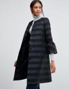 Helene Berman Gigi Coat With Fluted Sleeves In Textured Navy And Black