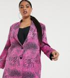 Asos Design Curve Pink Animal Suit Blazer-multi