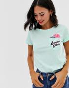 Brave Soul Summer Vibes T Shirt With Pocket Embroidery-green