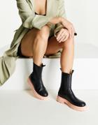 Topshop Kylie Chunky Chelsea Boot In Black And Peach-multi