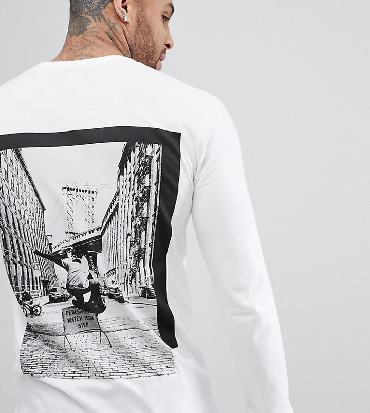 Brooklyn Supply Co Skater Long Sleeve T-shirt With Back Print - White