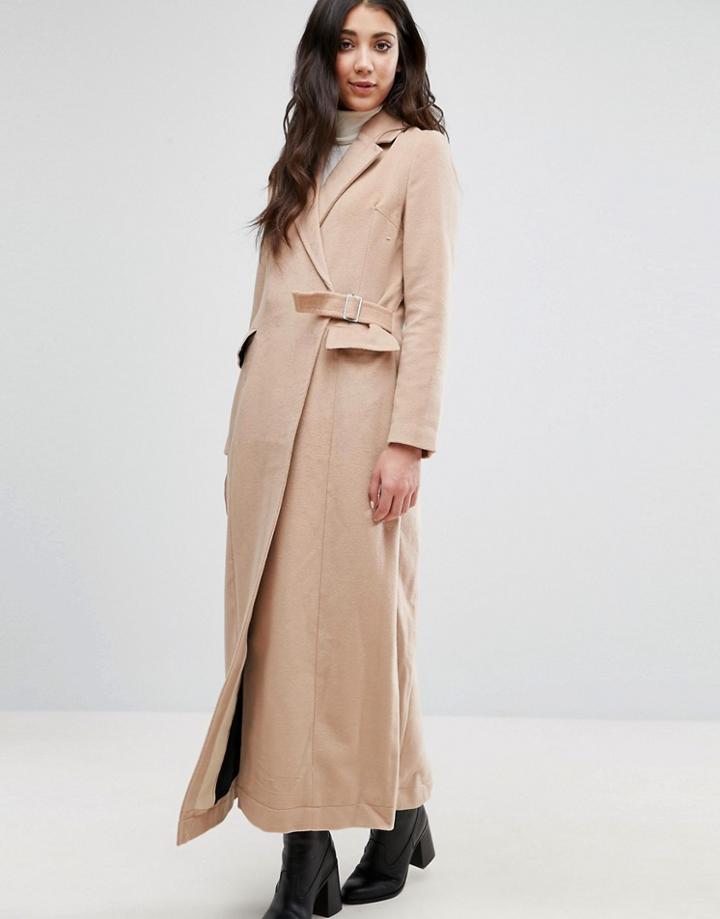 Neon Rose Wrap Over Coat - Brown