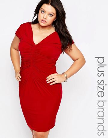 Goddiva Plus Dress With Ruched Detail - Red