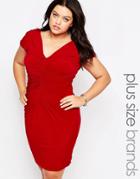 Goddiva Plus Dress With Ruched Detail - Red
