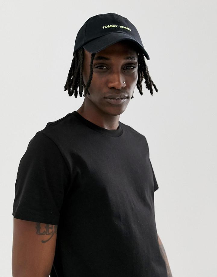 Tommy Jeans Neon Logo Baseball Cap In Black - Black