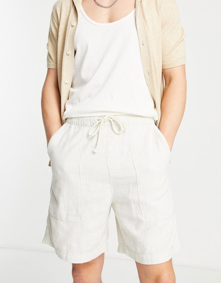 Bershka Textured Shorts In Ecru-neutral
