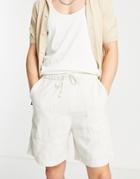 Bershka Textured Shorts In Ecru-neutral