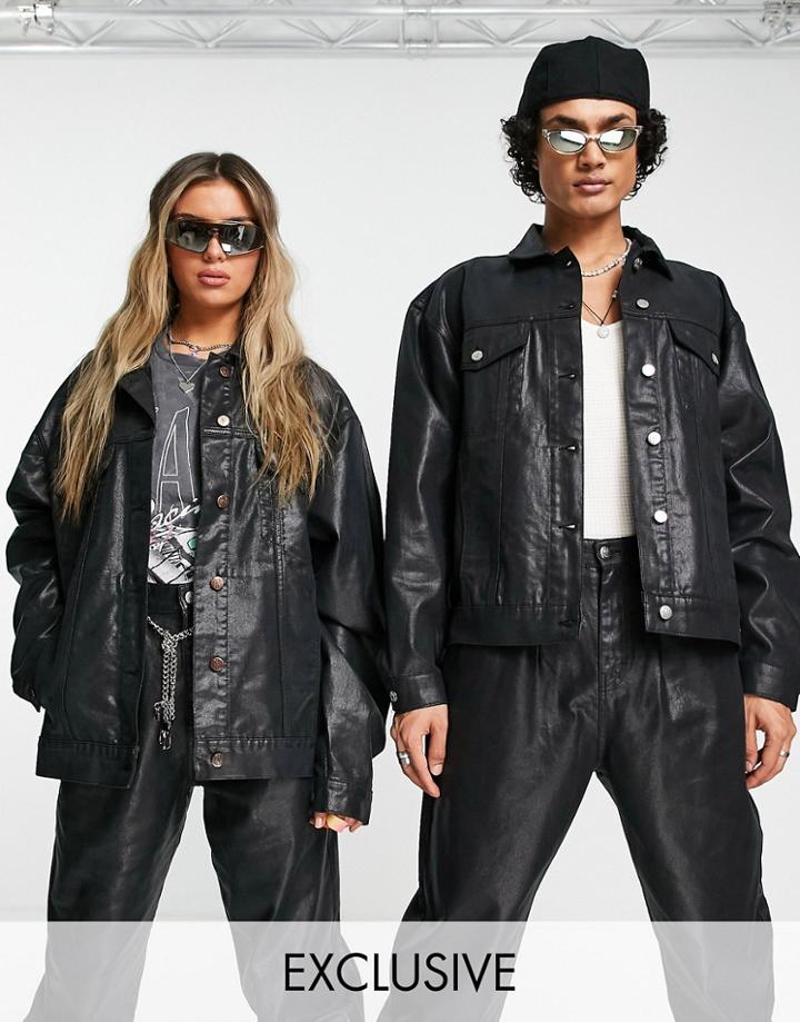 Reclaimed Vintage Inspired Unisex Jacket In Coated Black