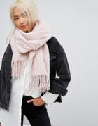 Stitch & Pieces Boucle Knitted Scarf With Tassles In Blush Pink - Pink