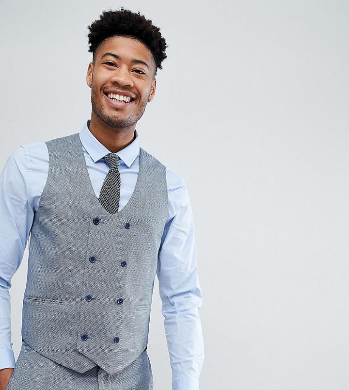 Asos Tall Wedding Skinny Suit Vest In Airforce Blue Micro Texture - Blue
