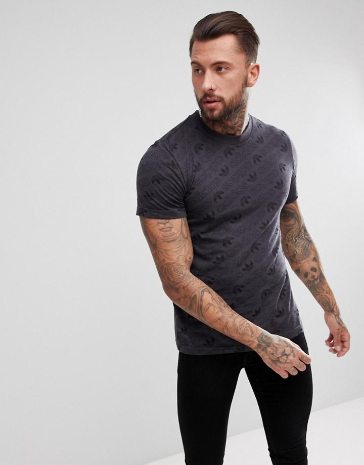 Adidas Originals T-shirt With All Over Print In Black Ce1556 - Black