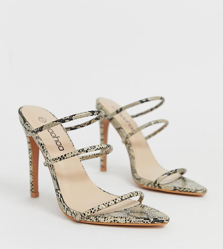 Boohoo Strappy Heeled Sandals In Snake - Multi