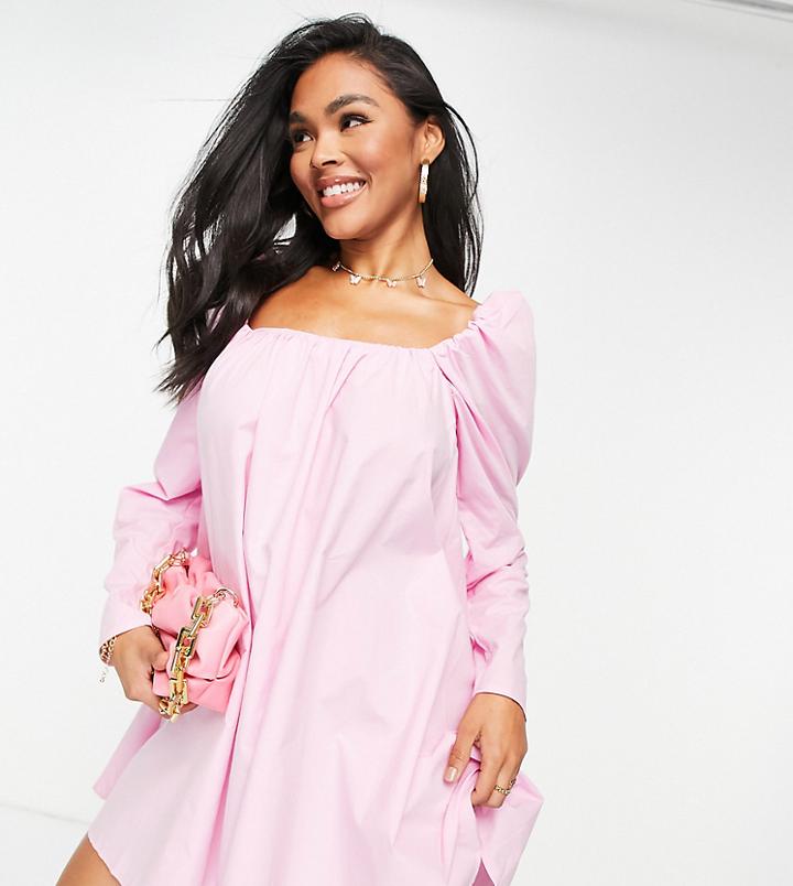 Asyou Square Neck Volume Flippy Mini Dress In Pink