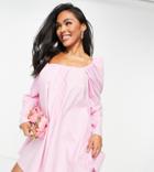 Asyou Square Neck Volume Flippy Mini Dress In Pink