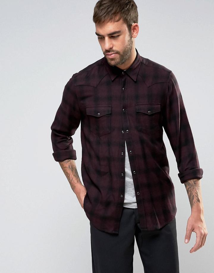 Asos Regular Fit Western Check Shirt - Red