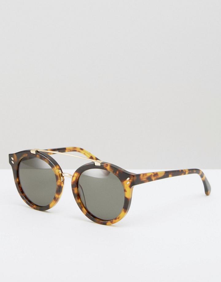 Stella Mccartney Round Sunglasses With Metal Brow Bar - Brown