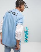 Asos X Lot Stock & Barrel Regular Fit Tencel Denim Shirt With Pineapple Embroidery - Blue