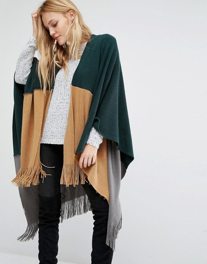 Y.a.s Mila Knitted Poncho In Color Block - Multi