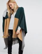 Y.a.s Mila Knitted Poncho In Color Block - Multi