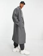 Asos Design Oversized Longline Wool Mix Overcoat In Gray-grey